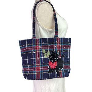 Vera Bradley Vera Tote Small Blue Tartan Plaid Scottie Dog Quilted Zip Top NEW